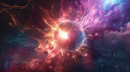 Bursting Cosmic Energy Ignite Futuristic Scientific of Subatomic Sparks