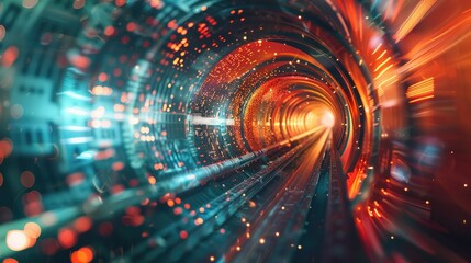 Obraz premium Energetic Subatomic Interactions in a Particle Accelerator Digital Painting with Vibrant Colors and Futuristic Minimalism