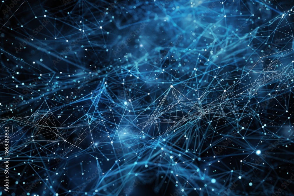 Poster futuristic abstract network connecting dots with lines over a blue backdrop