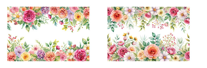 Romantic Watercolor Wedding Flower Border on a Transparent Background. Beautiful Watercolor Wedding Flower Border for invitations.