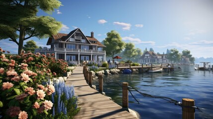 This is a beautiful lakeside home with a private dock and stunning views of the water.