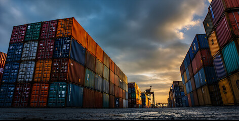 Fototapeta premium cargo containers at sunset