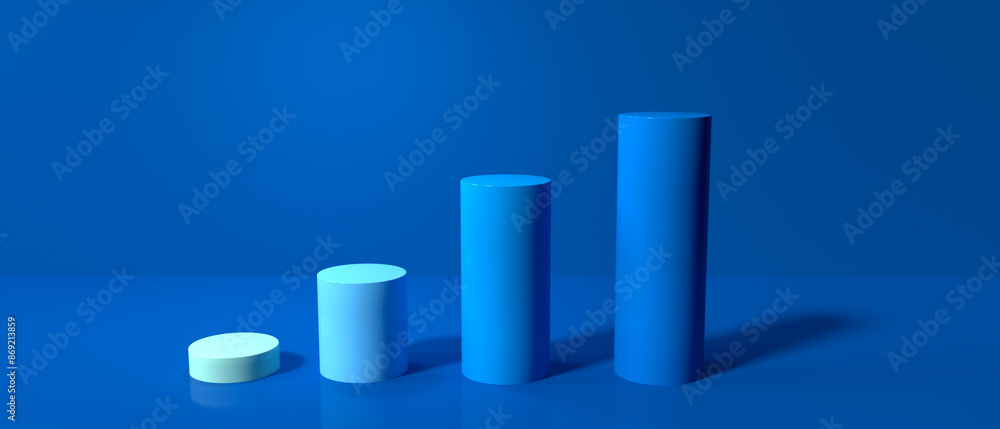 Poster cylinder shaped bar graphs on a colored background - 3d render