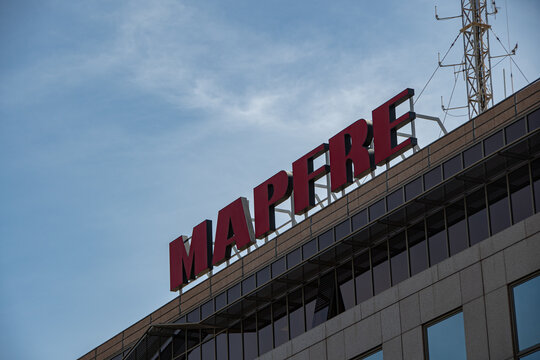 Santa Cruz de Tenerife, Spain  5 September 2023,  The brand logo of the Spanish financial service provider &ldquo;Mapfre&rdquo; in front of a headquarters in Tenerife