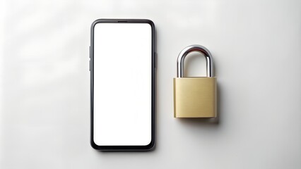 Naklejka premium Lock and smartphone blanks mockup on white background