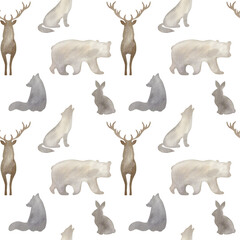 Watercolor seamless pattern with animals for fabric, wrapping paper, etc.