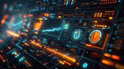 Obraz premium Futuristic digital dashboard displaying data insights