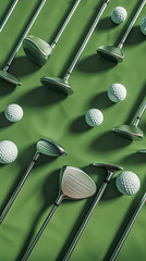 Stick golf and golf ball pattern with green background