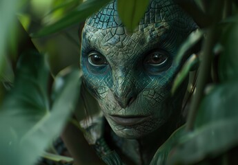 Close-up of a mysterious green alien creature