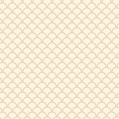 Beige asian scales seamless pattern. Cute hand drawn arched repeat background, vector japanese wave circle print, natural abstract wallpaper, pastel textile design, wrap paper, scallop illustration.