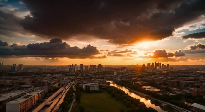 Sunset Skyline Over the City Urban Twilight Over Cityscape