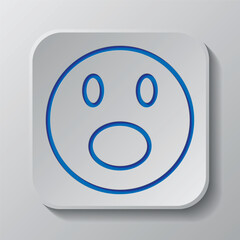 Fototapeta premium Smile vector simple icon. Flat design. Paper cut design. Cutted blue symbol with shadow. Gray badge button, gray background