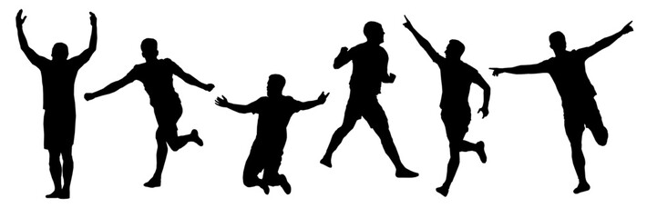 Soccer player do celebration when scorring with style silhouette run, football sport tournament championship element set bundle editable