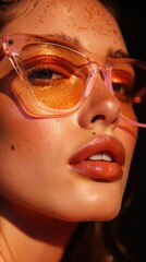 A close-up of a fashionable young woman wearing glasses