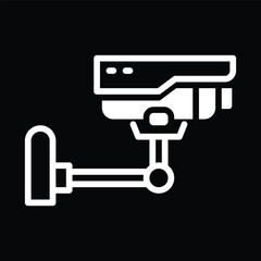 White Security Camera Icon on Black Background
