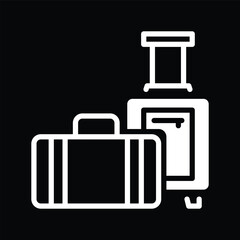 White Suitcase Icon on Black Background