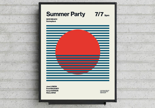 Summer Party Poster Template Abstract Ocean Sunset