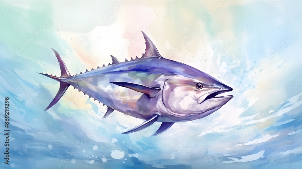 Wall mural Tuna Under at sea Watercolor