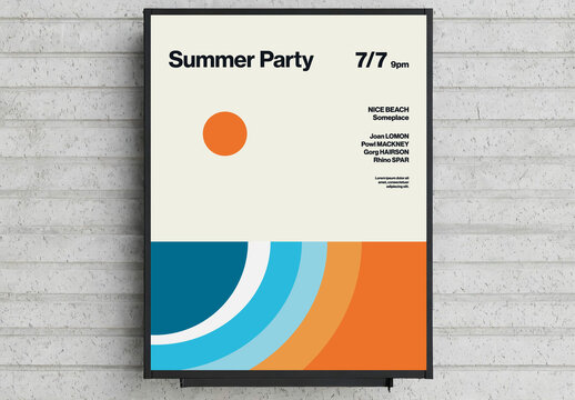 Summer Party Poster Template with Sun over Beach