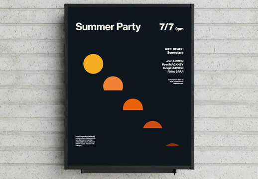 Summer Party Poster Template with Sun Setting Down