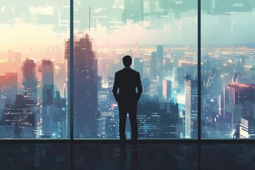 Fototapeta premium The silhouette of people in the office building