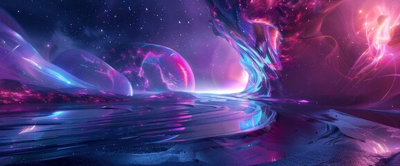Futuristic Space With Bright Neon Effects , Wallpapers HD, Background