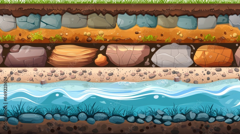 Poster for game ui platforms, ground layer of seamless soil texture. the ground texture has green grass, sa