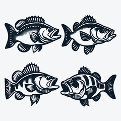 Naklejka premium Bass Fish Vector Silhouette Collection for Fishing Lovers