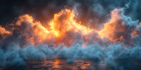 Fototapeta premium Fire rising from water creating dramatic cloudscape