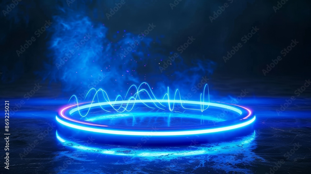 Aufkleber magic neon light portal effect. tech hologram teleport. energy ring for a game. stand with a 3d powe