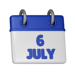 6 July Calendar 3d icon