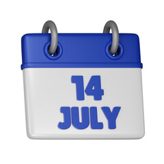 14 July Calendar 3d icon