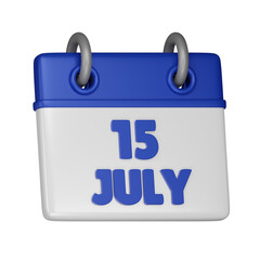 15 July Calendar 3d icon