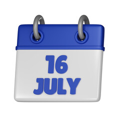 16 July Calendar 3d icon