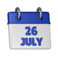 26 July Calendar 3d icon