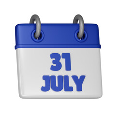 31 July Calendar 3d icon