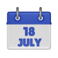 18 July Calendar 3d icon