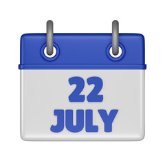 22 July Calendar 3d icon