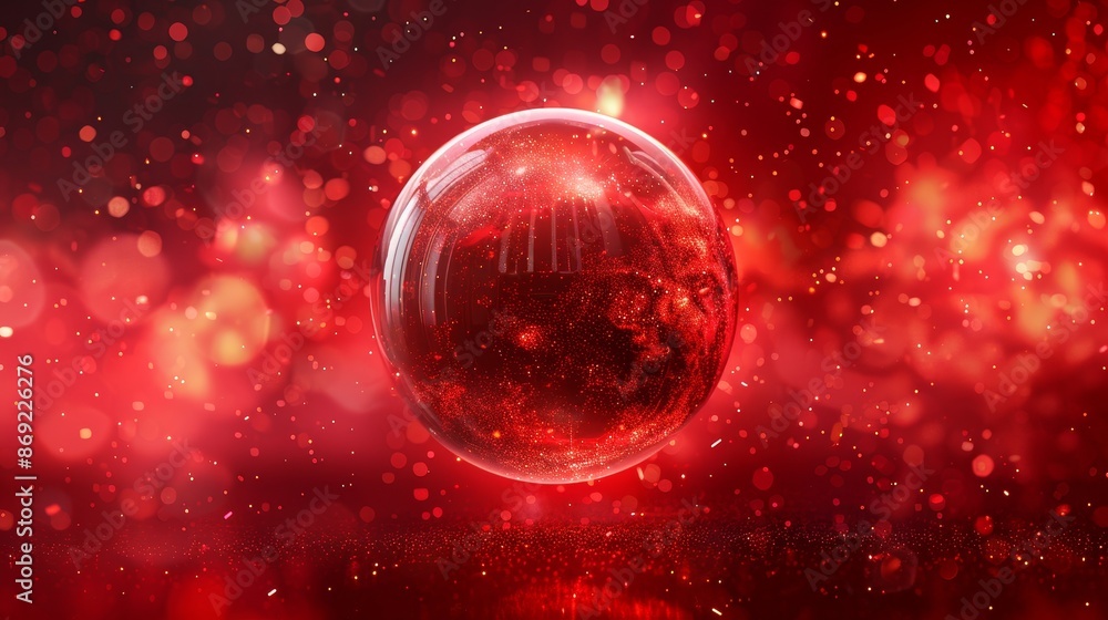 Poster a 3d abstract red shield sphere with a protective energy barrier. magic dome shape with glitter effe