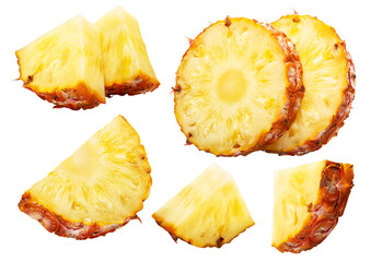 Set of pineapple slices isolated on white background. File contains clipping paths.