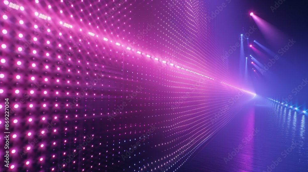Poster screen background with led light. board wall stage with pixel paint texture pattern. lcd projection 