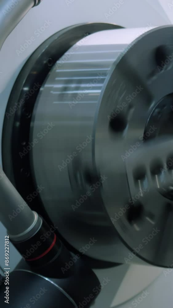 Poster rotating metal machine with drum. media. rotating round part in production machine. metal drum or pa
