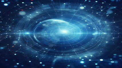 Obraz premium Blue abstract background with network grid and particles