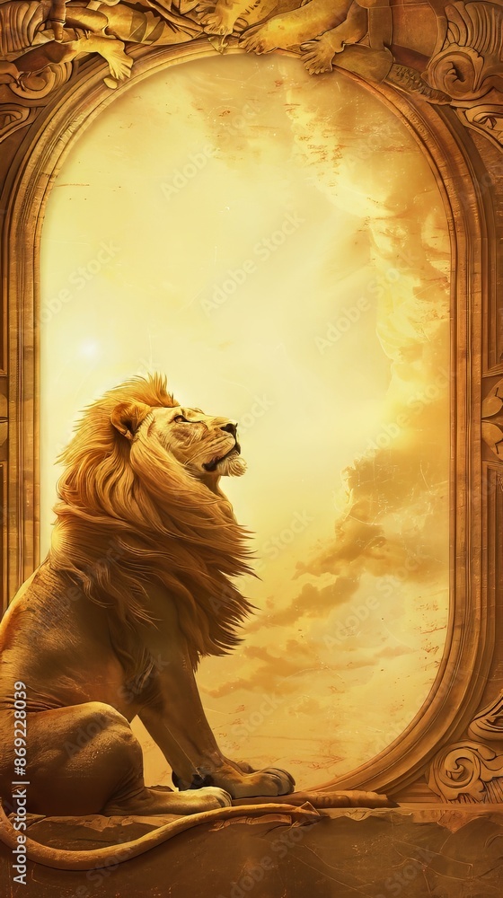 Poster Lion with Round Frames Illustration