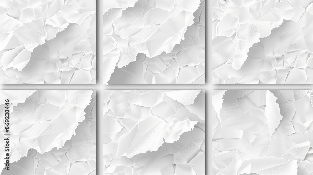 Aufkleber various blank and lined pages with wrinkles in realistic modern illustrations. mockup design of a bl