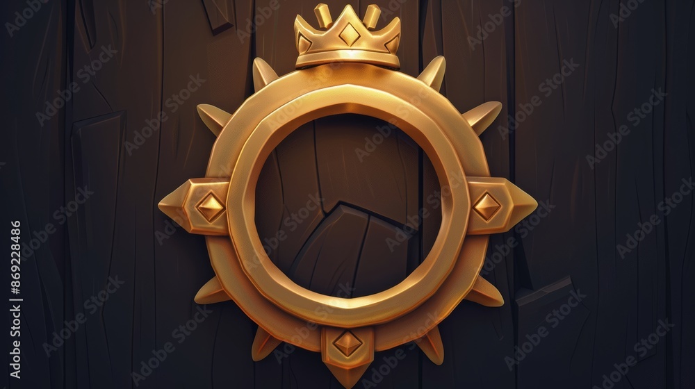 Canvas Prints icon of a gold circle avatar badge used for ui game design. empty rank border with crown for medieva