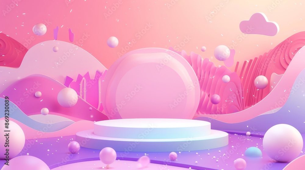 Poster an abstract background with two cylinder product podiums and geometric fluid wave layers for a valen