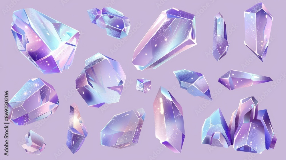 Aufkleber abstract geometric 3d set with holographic elements isolated on transparent background. modern reali