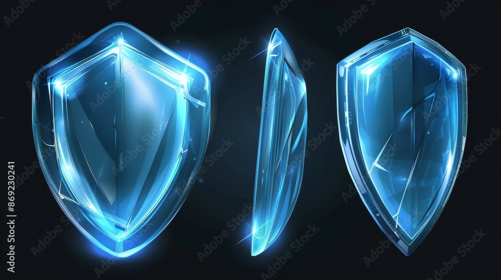 Poster designed with a 3d protect glass shield for safety icon with a transparent effect. abstract realisti