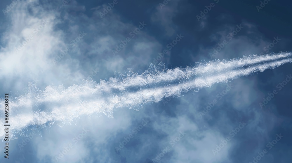 Poster contrails from jets or rockets flying in the sky. vapour clouds of white line, isolated on transpare